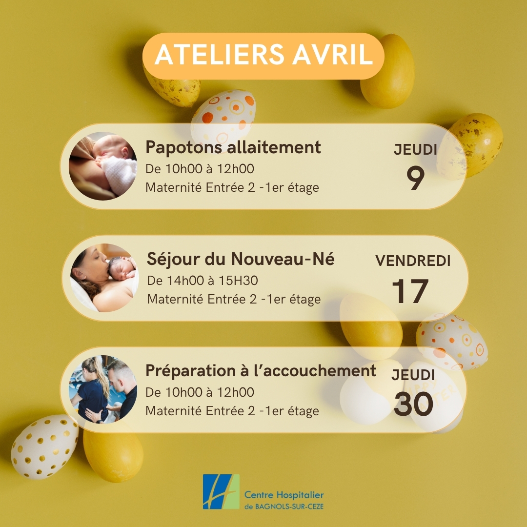 Programme des ateliers d'Avril - Maternité